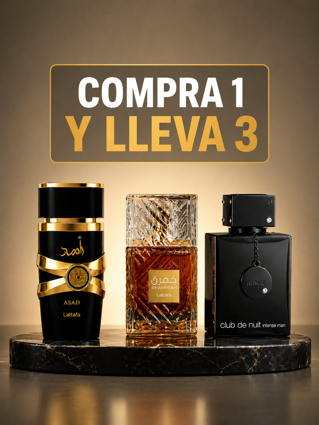 KIT DE 3 PERFUMES ÁRABES (ASAD + KHAMRAH + CLUB DE NUIT)